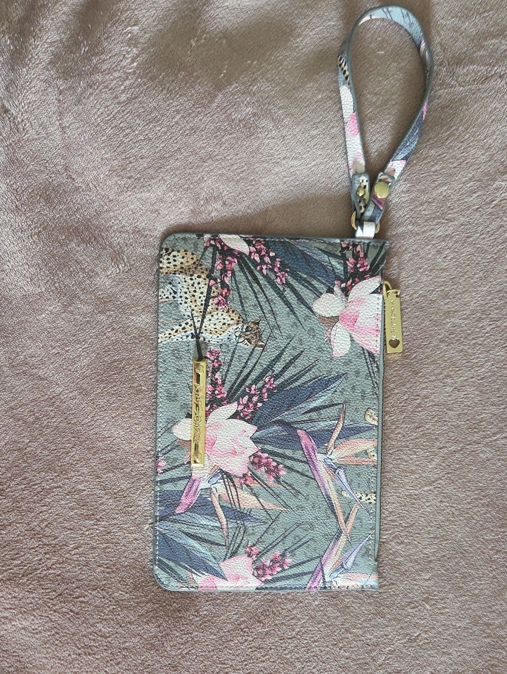 Betsey Johnson Floral Leopard Wristlet in Pink, Green & Blue